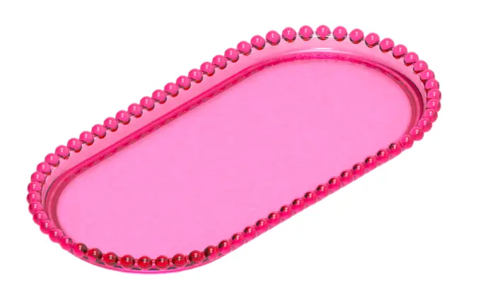 Bandeja Oval 13x25 C/bordas De Esfera Rosa Neon