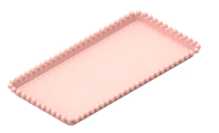 Bandeja Retangular 13x25 C/bordas De Esfera Salmao Candy