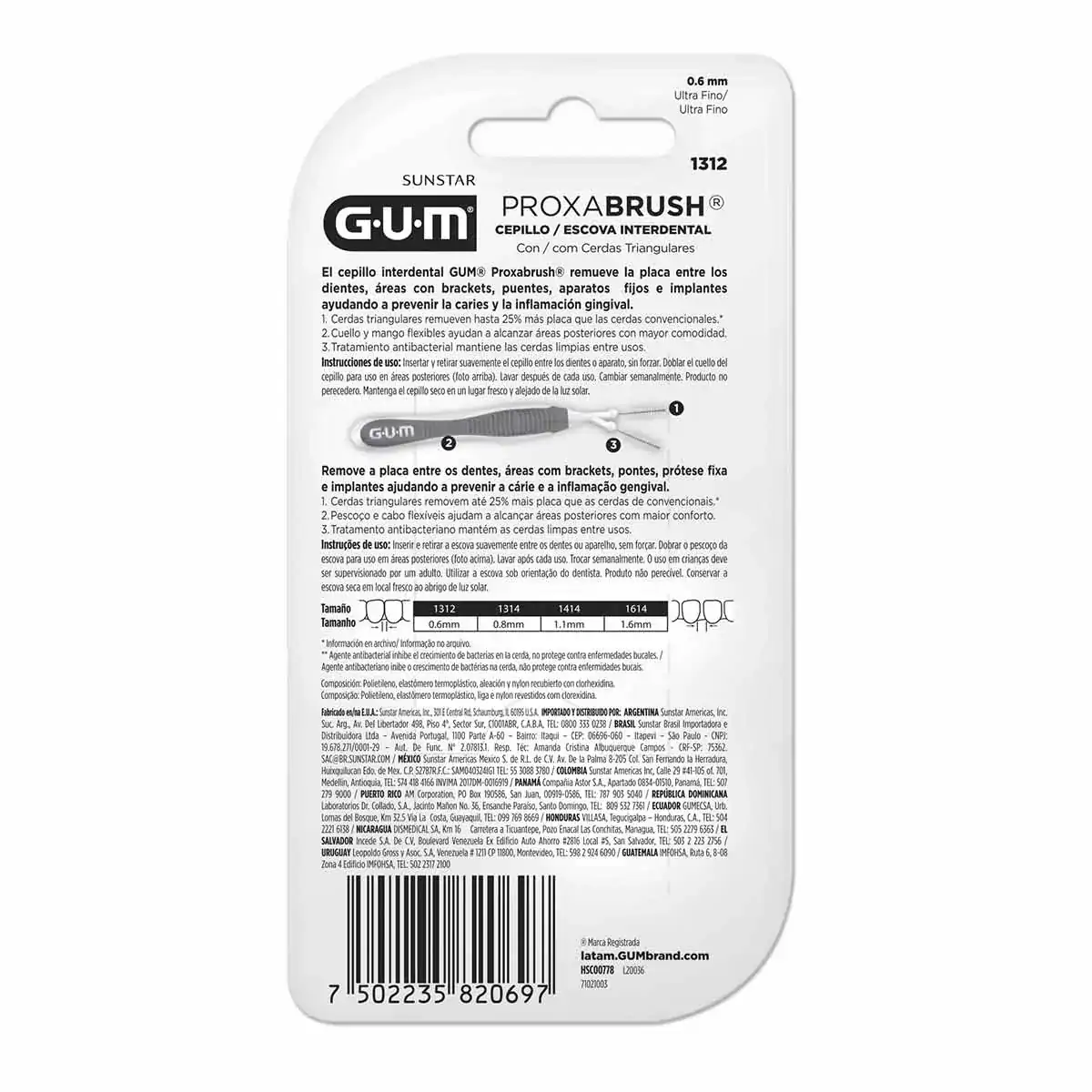 Escova Interdental Ultrafina Gum Proxabrush 0.6mm 4 Unidades