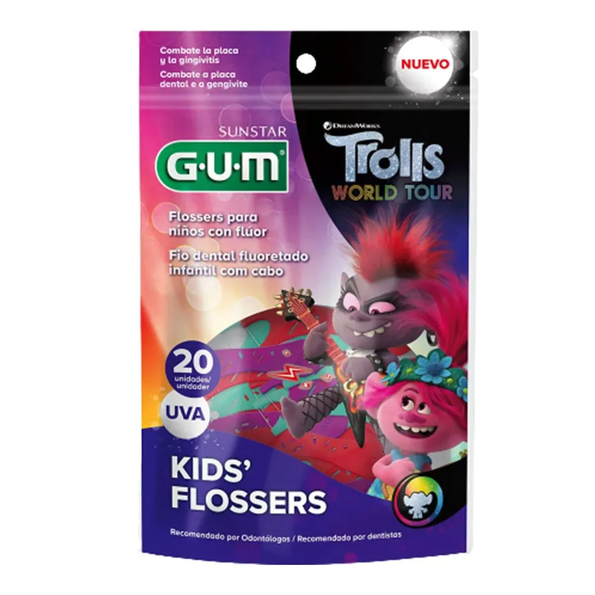 Fio Dental Com Cabo Uva Trolls Gum Kids 20 Unidades