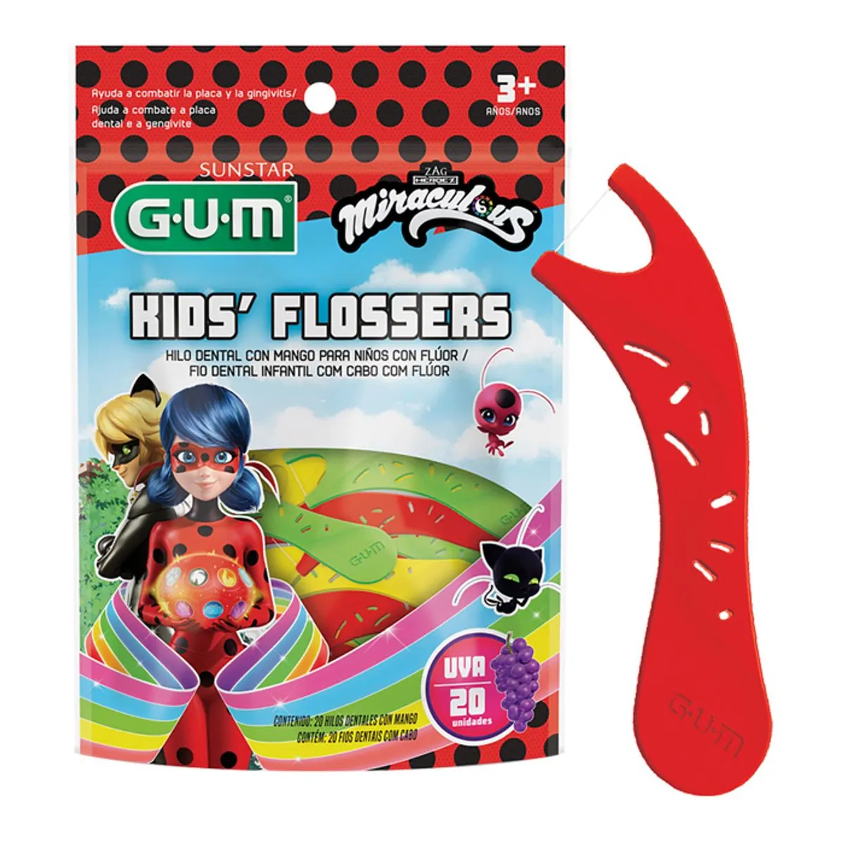 Fio Dental Infantil Com Cabo Uva Miraculous Gum 20 Unidades