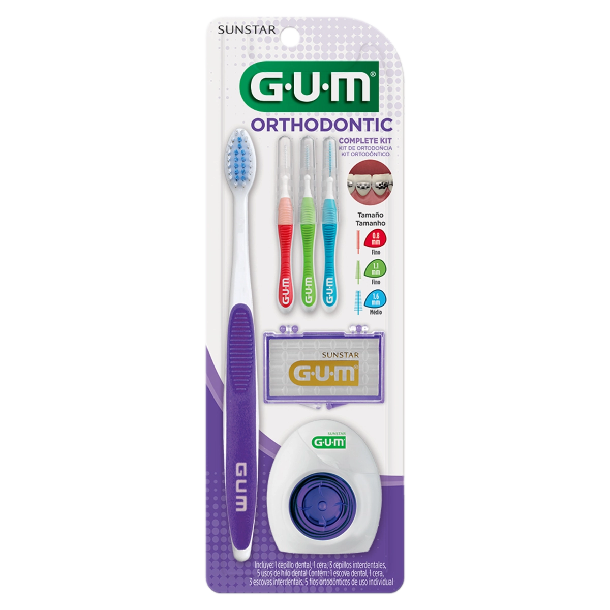 Kit 3 Escovas Interdentais 5 Fios Ortodônticos 1 Cera 1 Escova Dental Orthodontic Gum