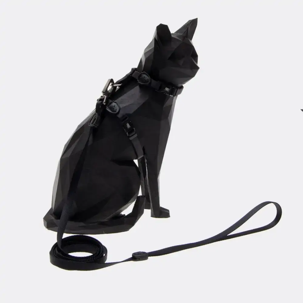 Peitoral E Guia Flat Shadow Preto Para Gatos M