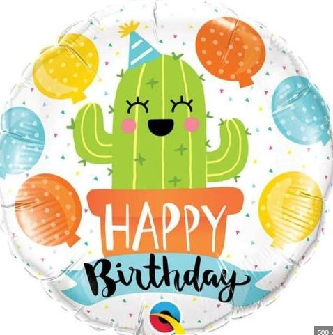 Balao Redondo Happy Birthday Cactos N18 Ref.78664