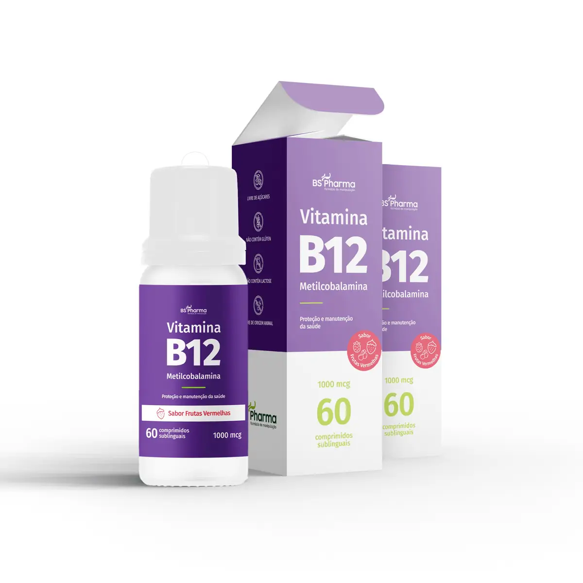 Combo Vitamina B12 Metilcobalamina 1000 mcg Sublingual 02 frascos BS Pharma