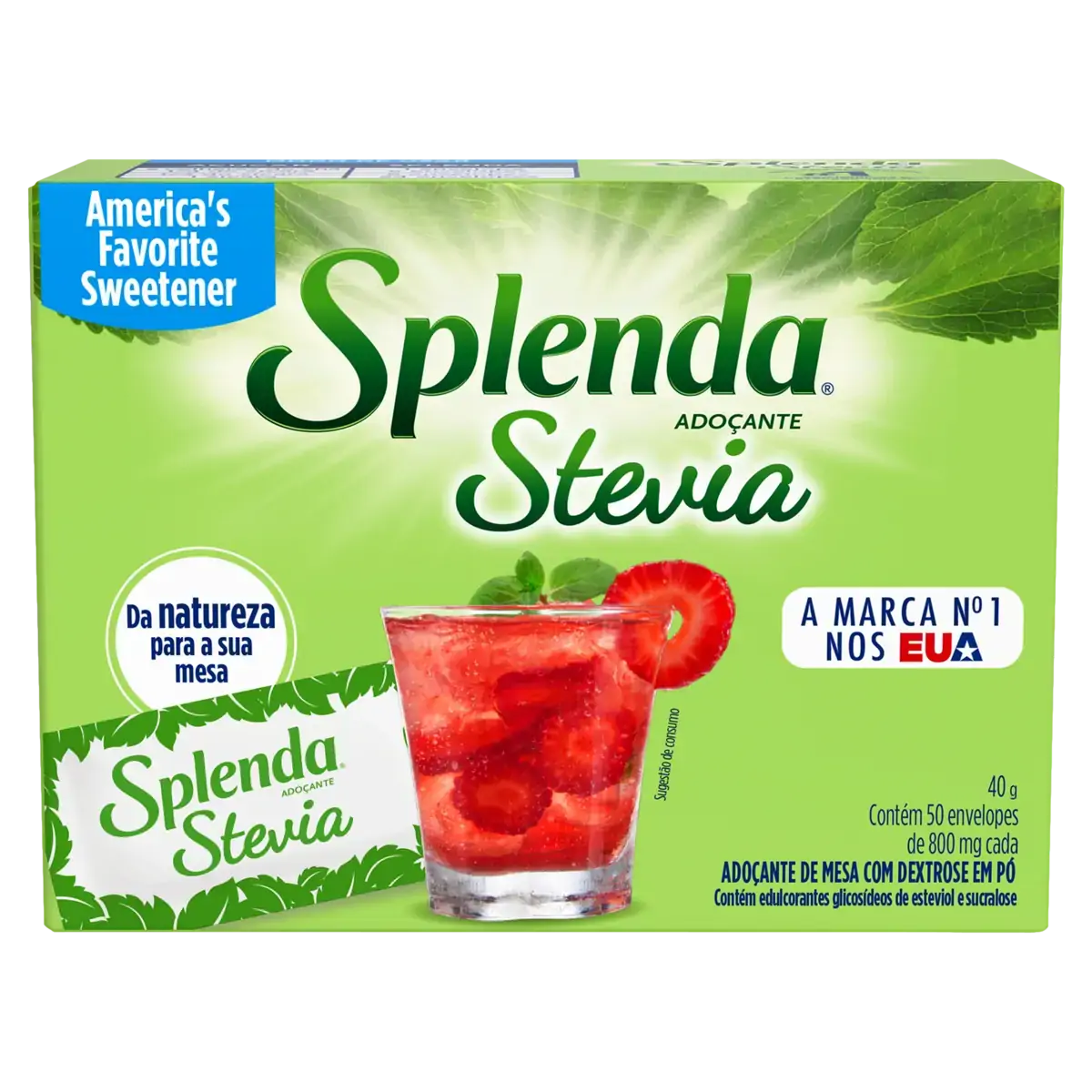 Adoçante Em Pó Stevia Splenda Caixa 40g 50 Unidades