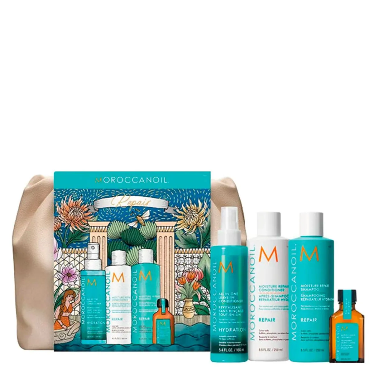 Kit Moroccanoil Repair Shampoo 250ml + Condicionador 250ml + Óleo 25ml + Nécessaire