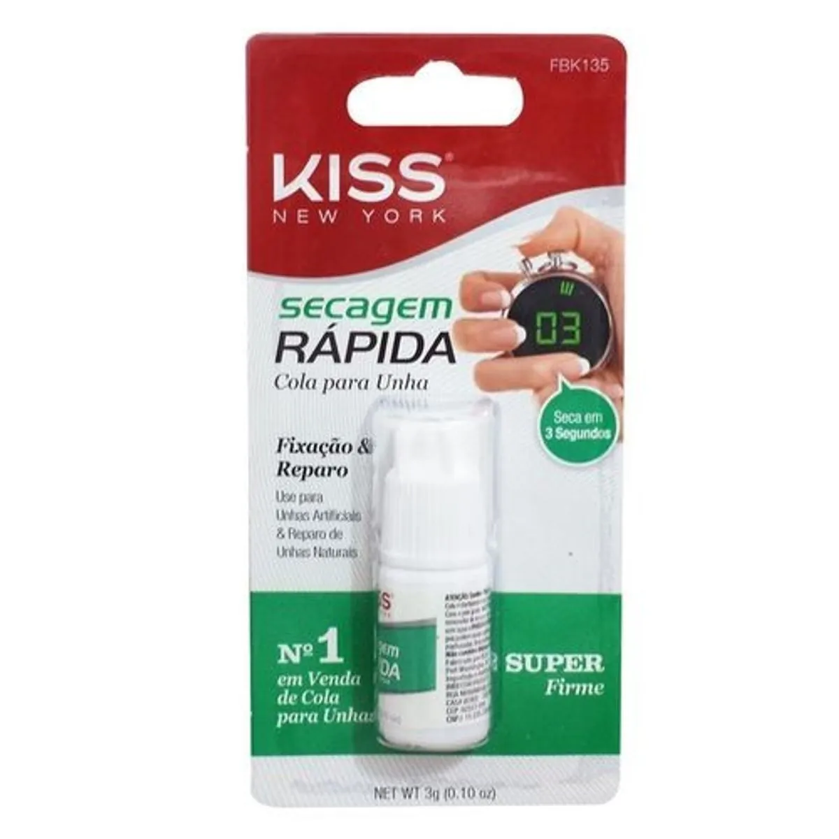Cola para Unhas Postiças Kiss Secagem Rápida com 3 g