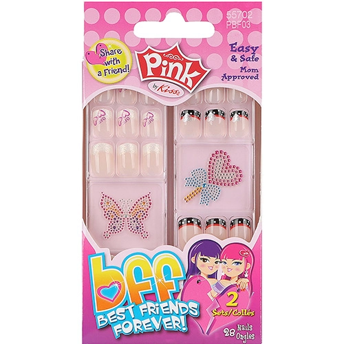 Unhas Postiças First Kiss Infantil Bests Friends Forever Glitter Poá