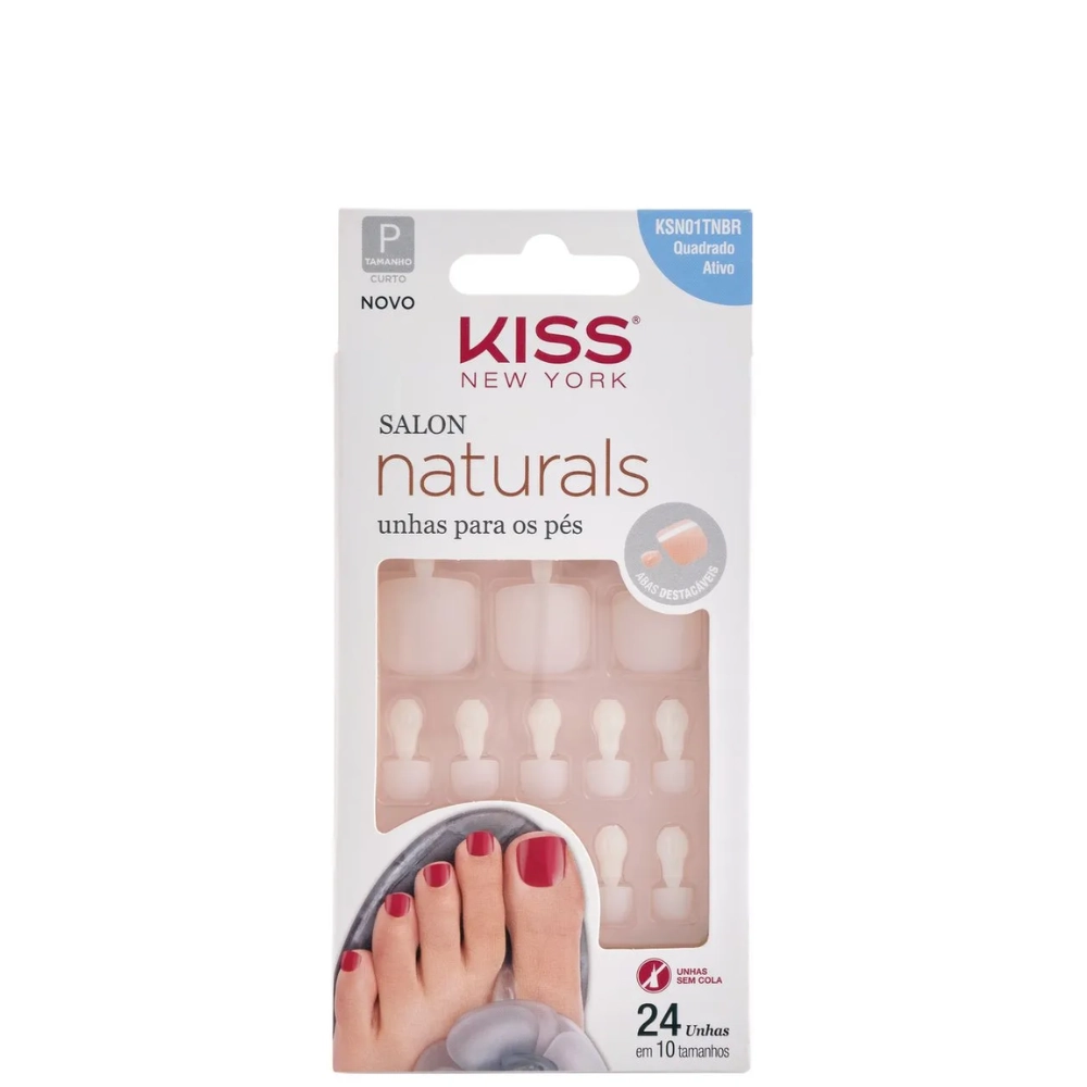 Unha Postiça Para Os Pés Quadrado Ativo Kiss New York Salon Naturals Pequena Curta Caixa 24 Unidades
