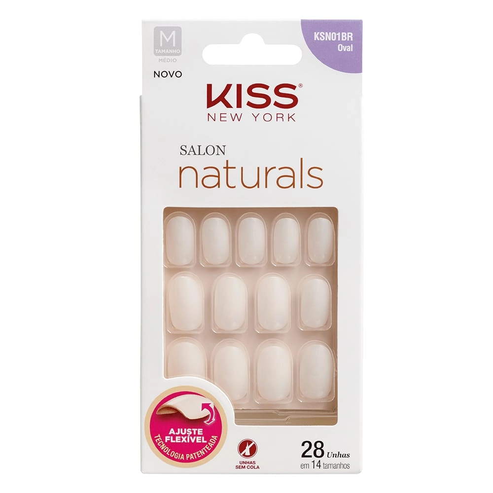 Unha Postiça Oval Kiss New York Salon Naturals Média Caixa 28 Unidades