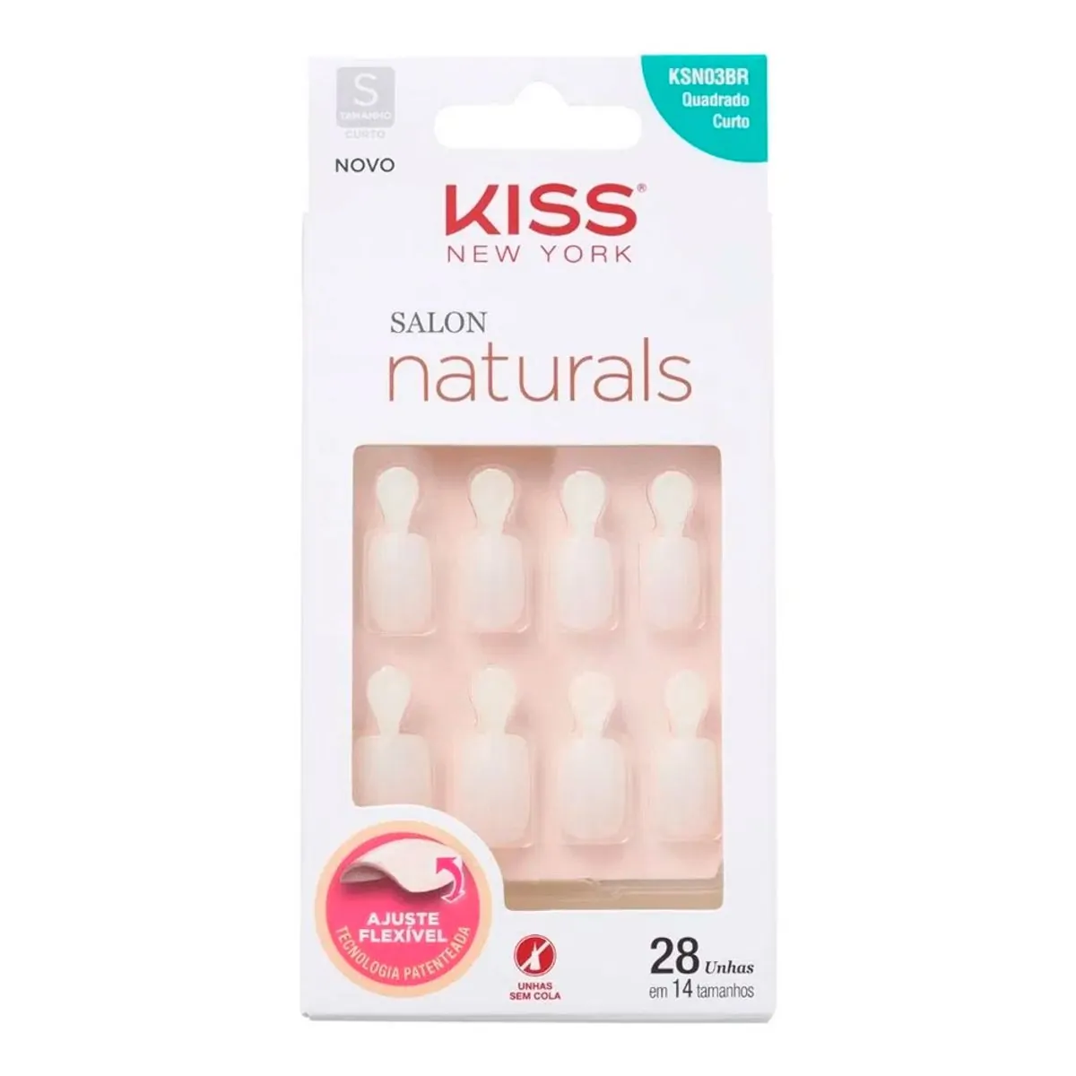 Unha Postiça Quadrada Kiss New York Salon Naturals Curta Caixa 28 Unidades