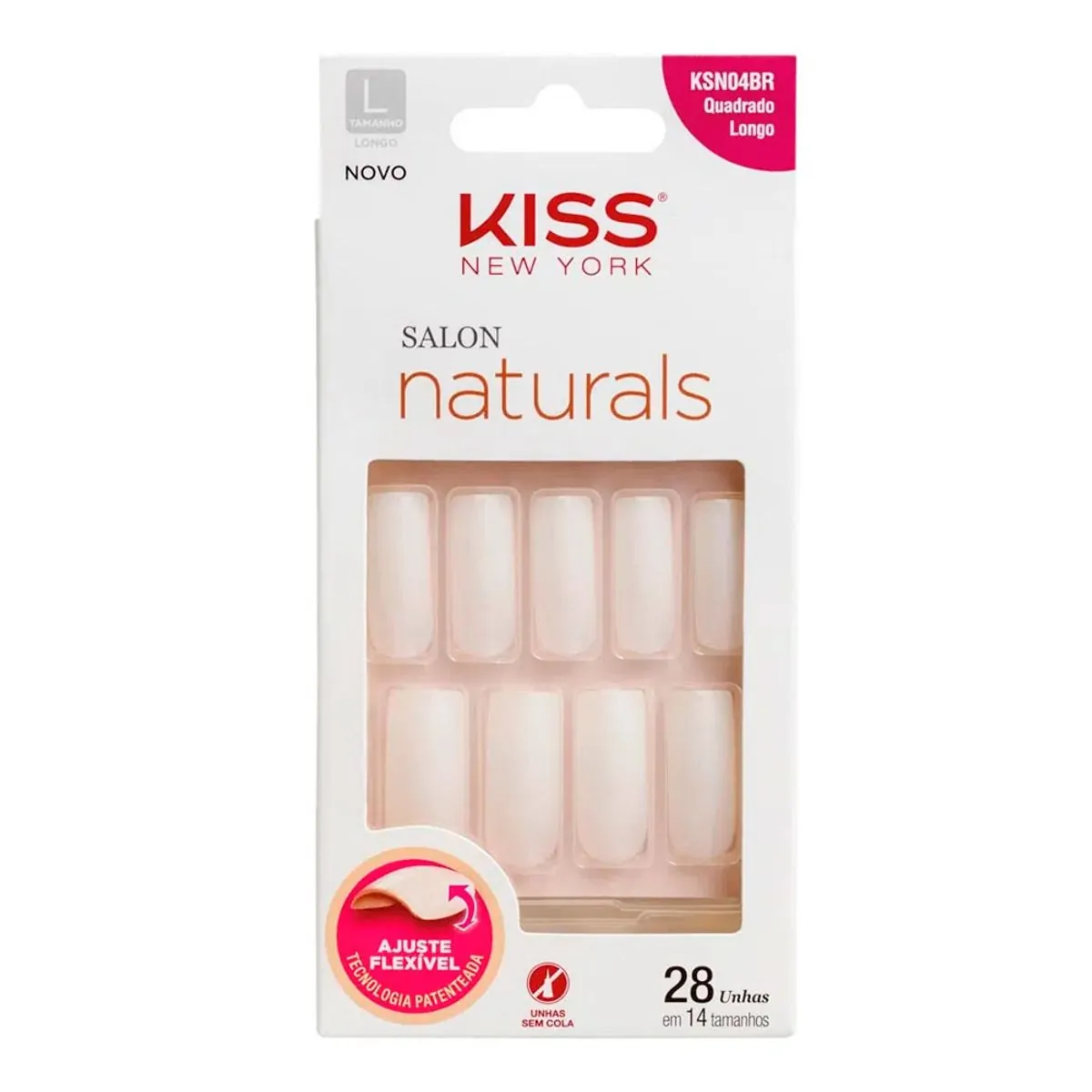 Unha Postiça Quadrada Kiss New York Salon Naturals Longa Caixa 28 Unidades