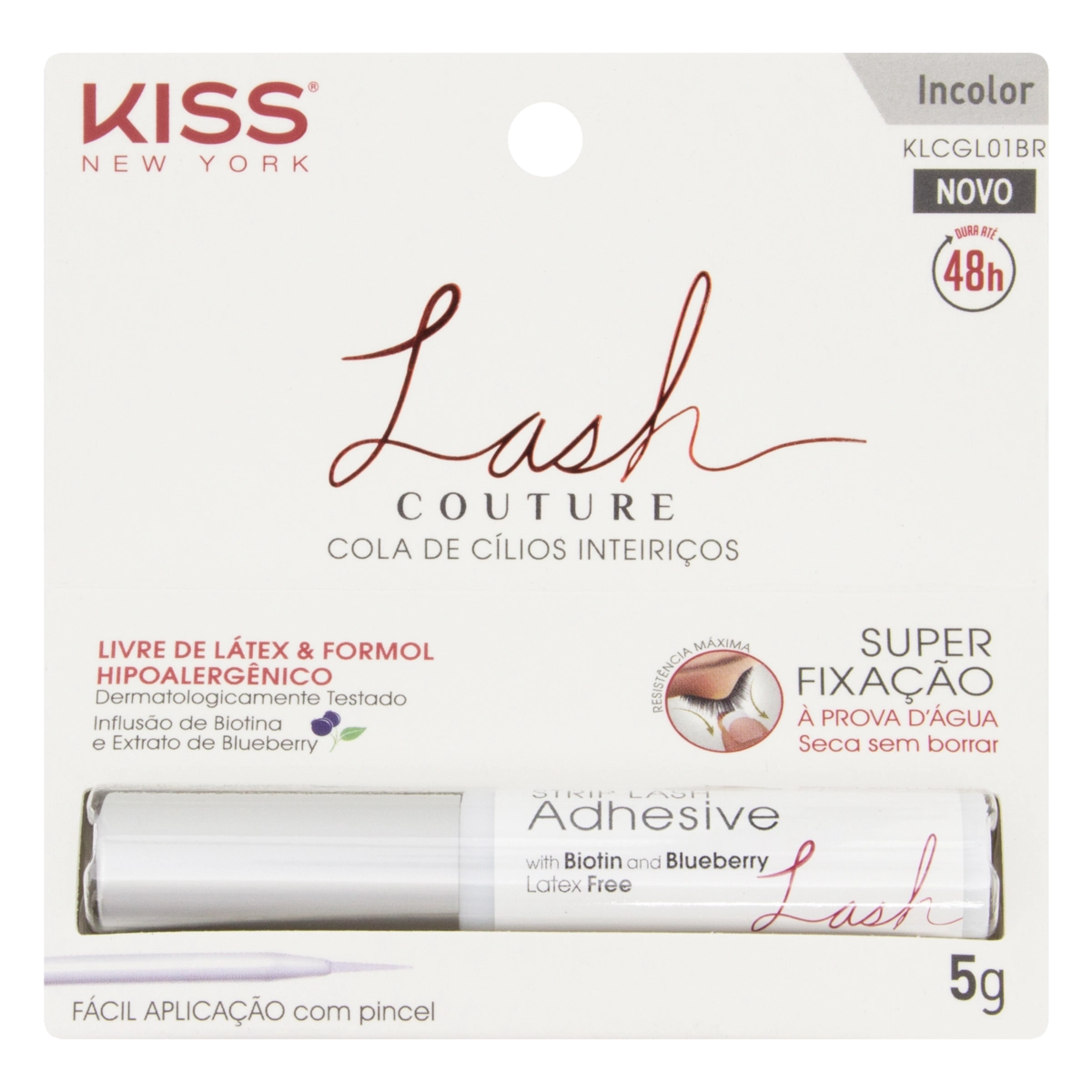 Cola Para Cílios Postiços Super Fixação Incolor Kiss New York Lash Couture Caixa 5g