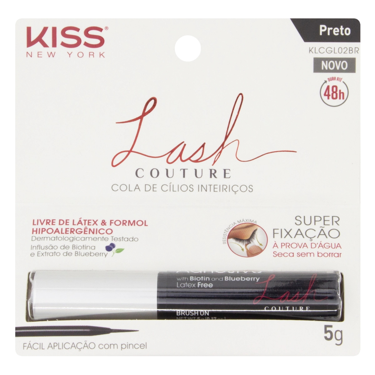 Cola Para Cílios Postiços Super Fixação Preta Kiss New York Lash Couture Caixa 5g