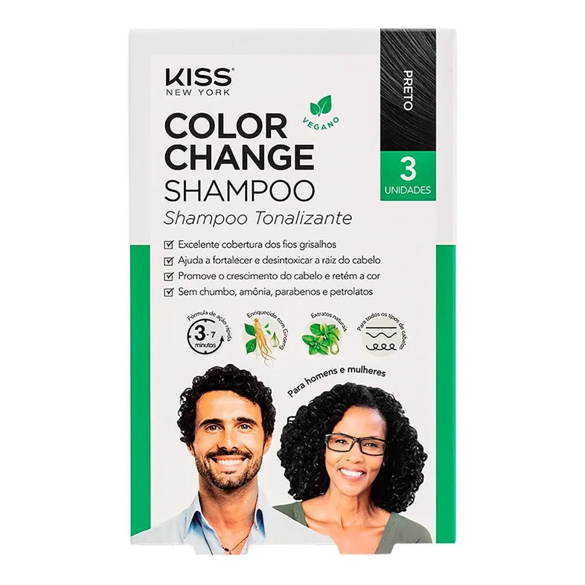 Shampoo Tonalizante Preto Kiss New York Color Change Caixa 90ml 3 Unidades