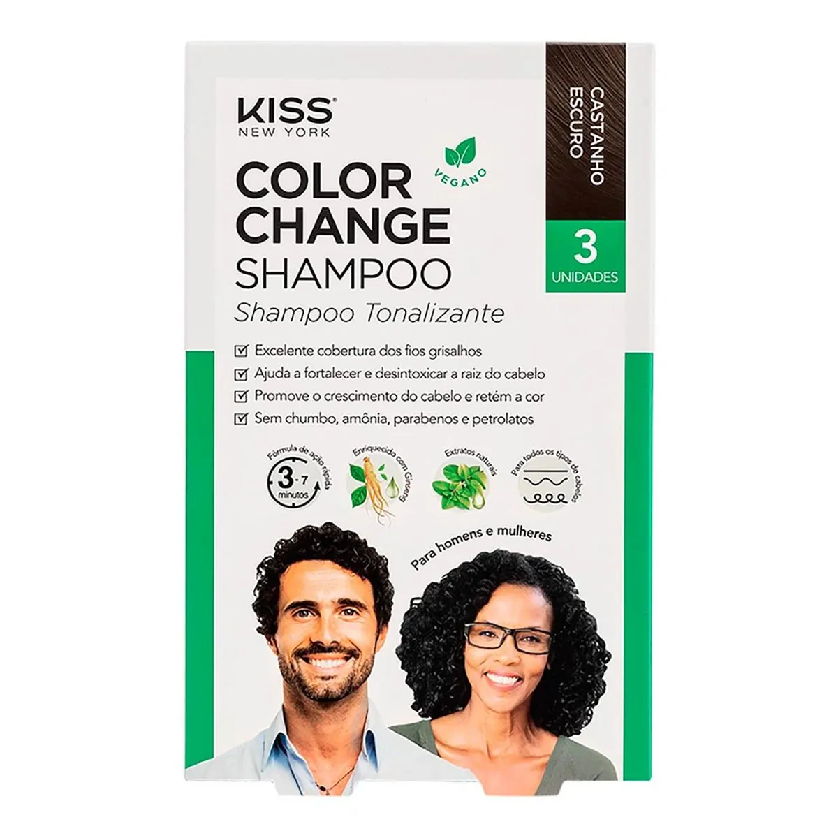 Shampoo Tonalizante Castanho Escuro Kiss New York Color Change Caixa 90ml 3 Unidades