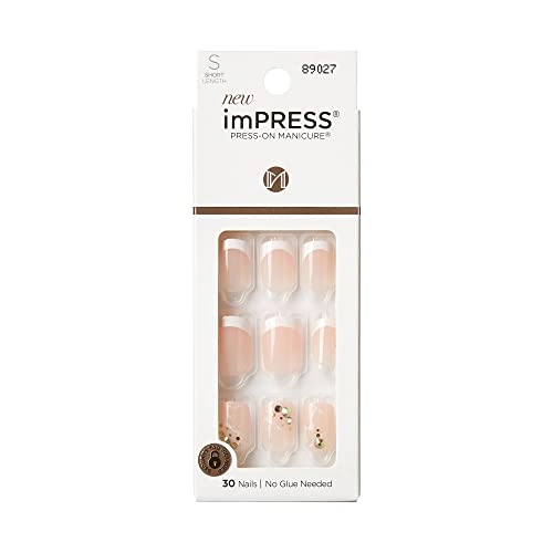 Kiss Impress Press On Manicure Fake Nails ? My Worth, Short, Square, French, Easy Press On, Chip Pr