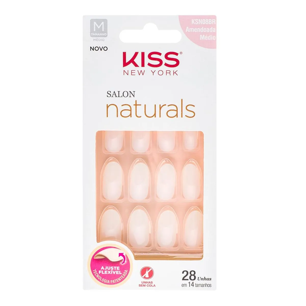 Unha Postiça Natural Ksn08br Amendoada Kiss New York Salon Naturals Média Caixa 28 Unidades