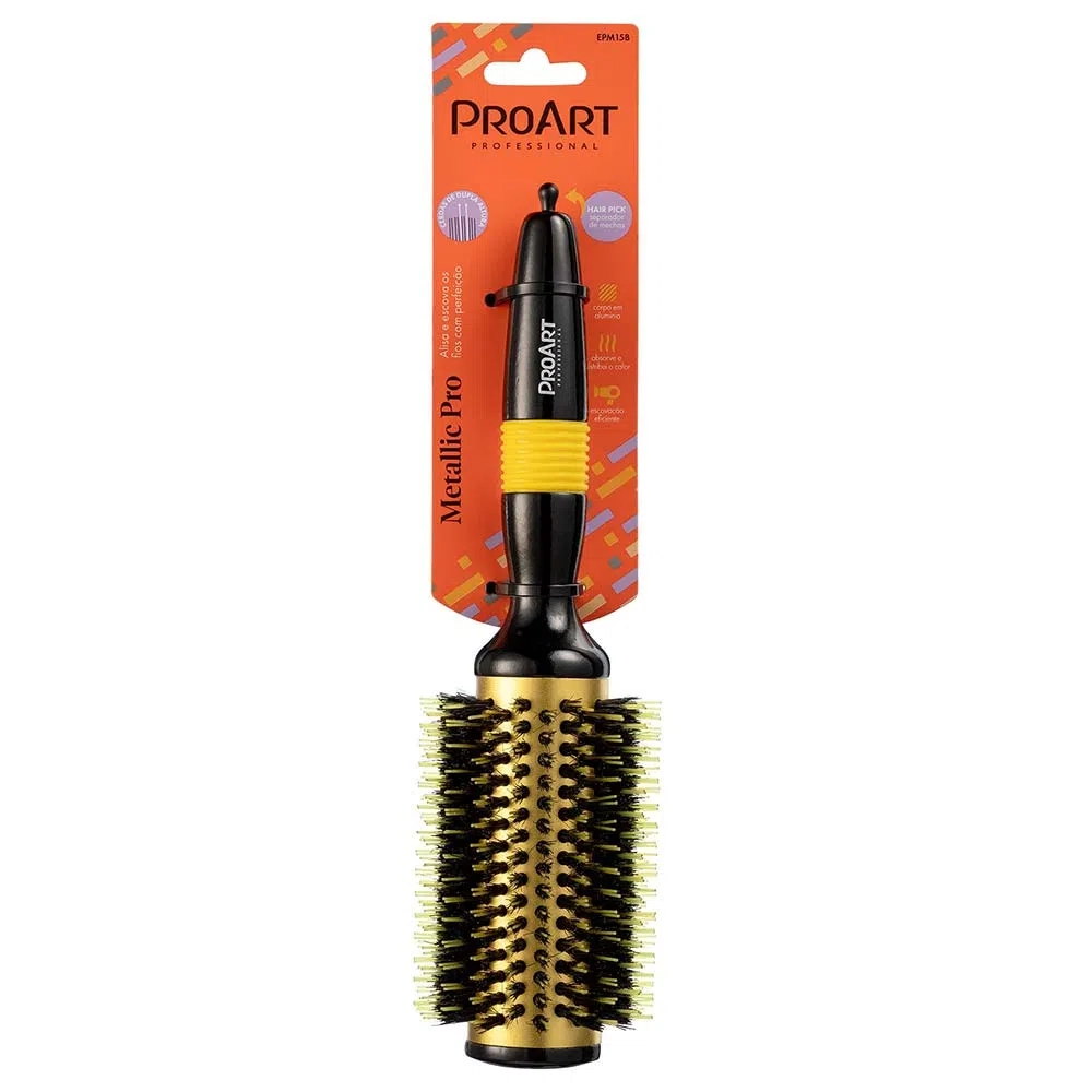 Escova De Cabelo Proart Metallic Pro Amarela 38mm 1un