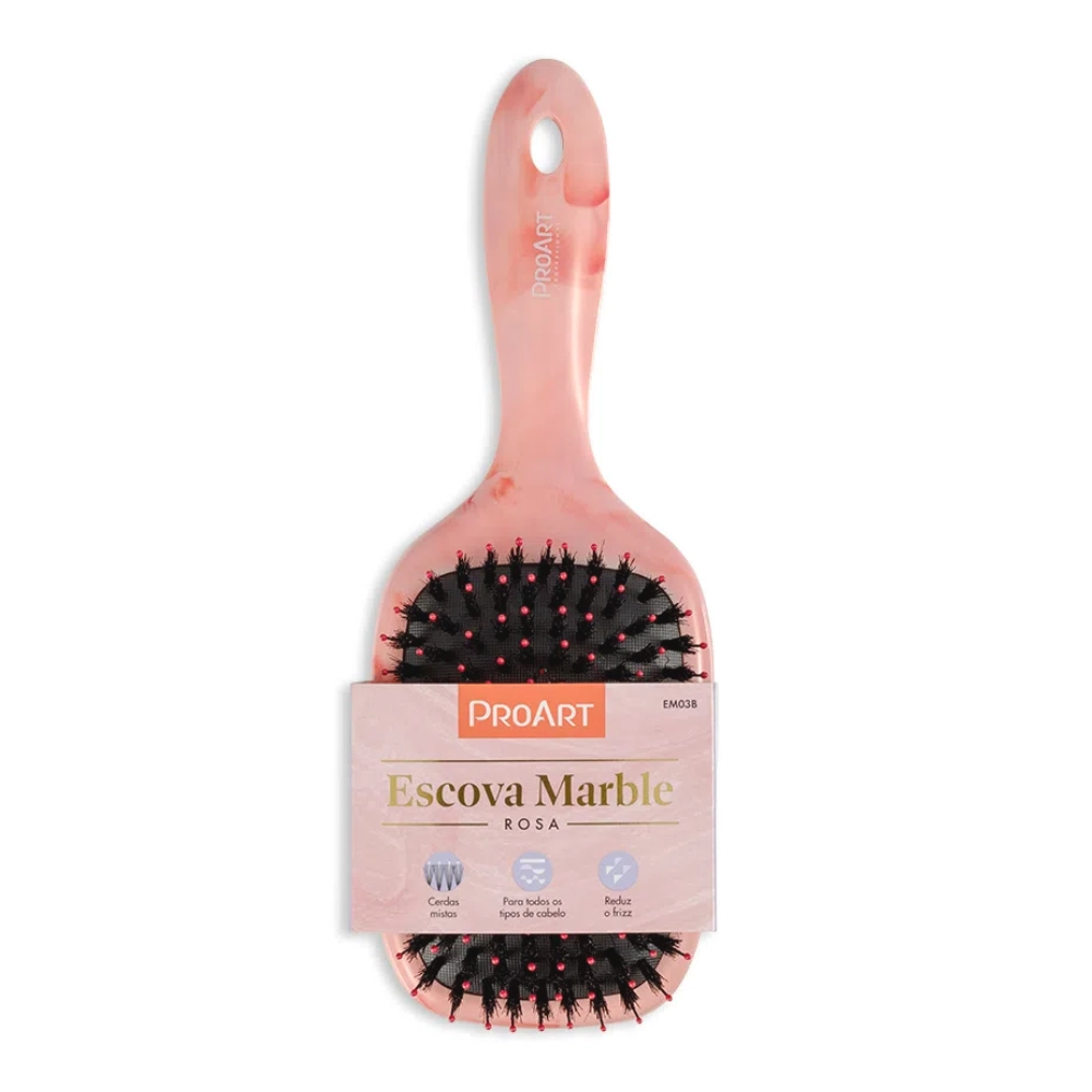 Escova De Cabelo Proart Raquete Mista Marble Rosa 1un