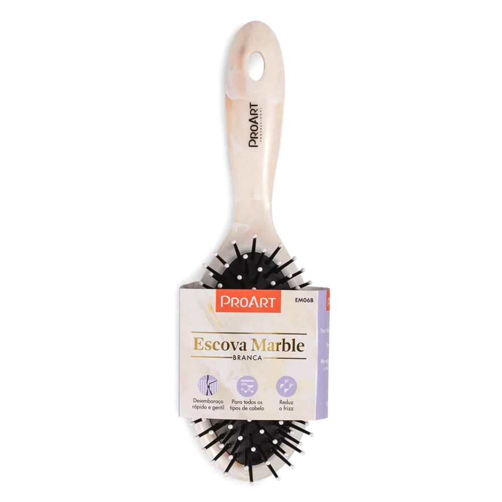 Escova De Cabelo Proart Oval Marble Branca 1un