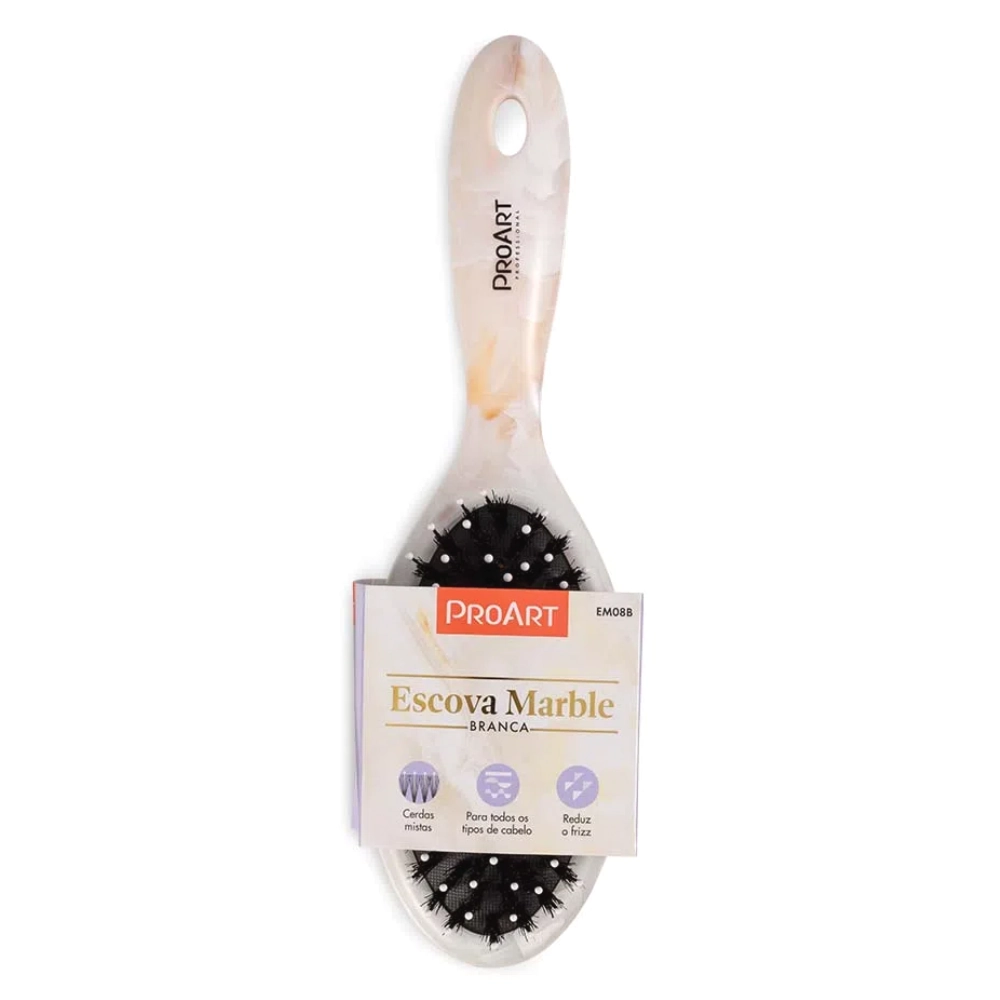 Escova De Cabelo Proart Oval Mista Marble Branca 1un
