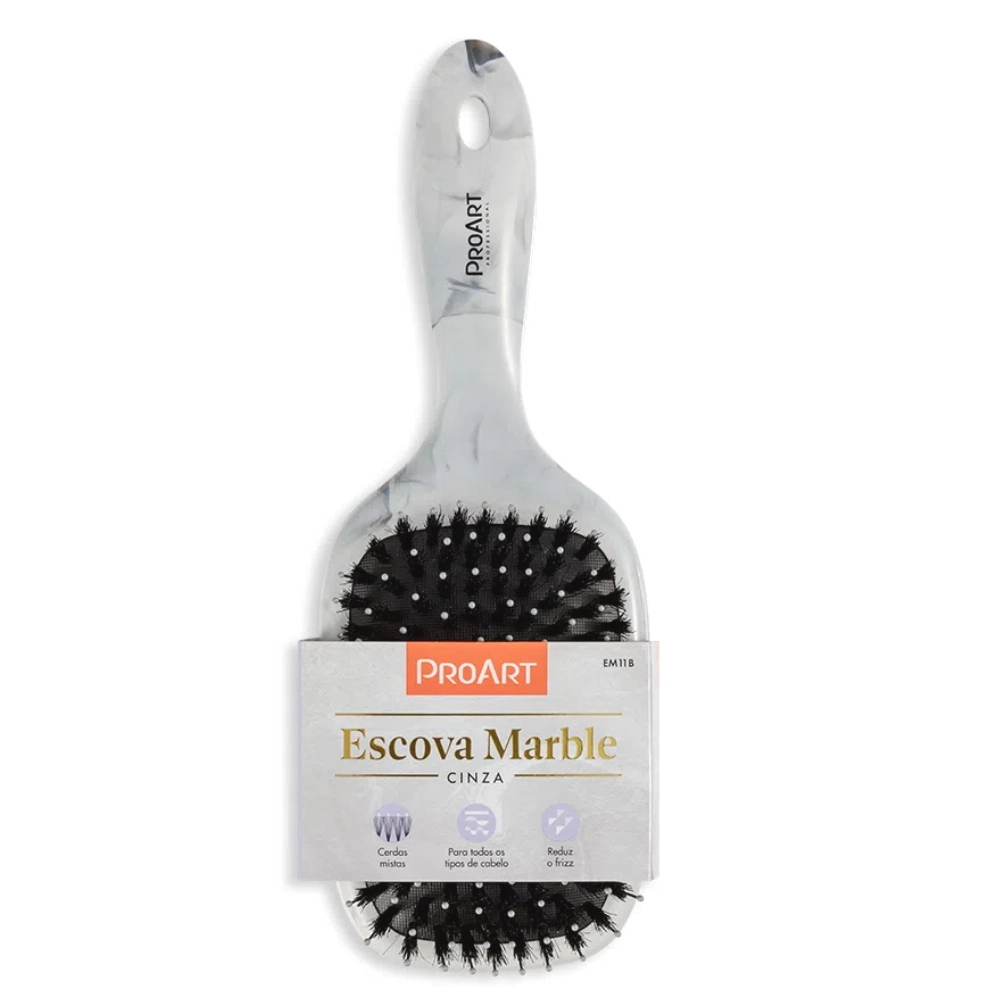 Escova De Cabelo Proart Raquete Mista Marble Cinza 1un