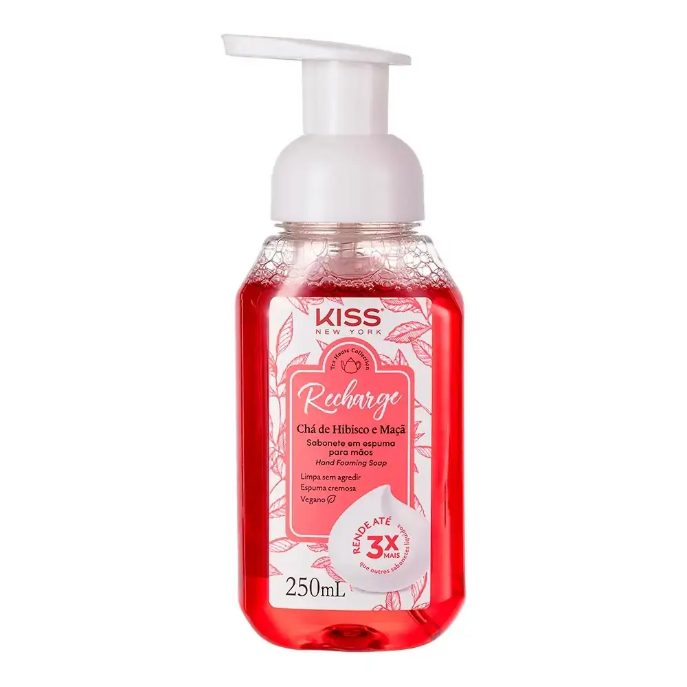 Sabonete Espuma Para As Mãos Chá De Hibisco E Maçã Kiss New York Recharge Frasco 250ml