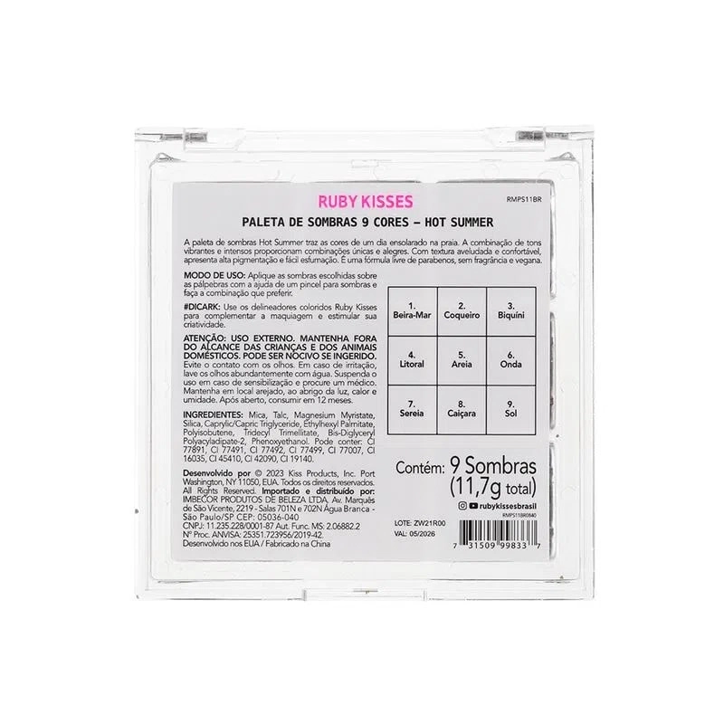 Kiss Ruby Kisses Palette Sombra Hot Summer R.rmps11br