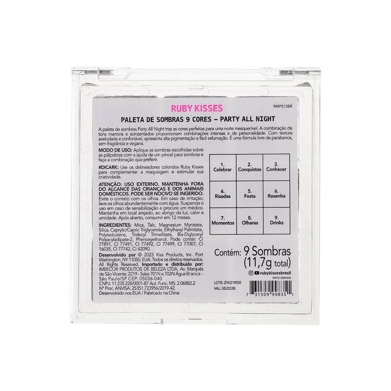 Kiss Ruby Kisses Palette Sombra Party All Night R.rmps13br