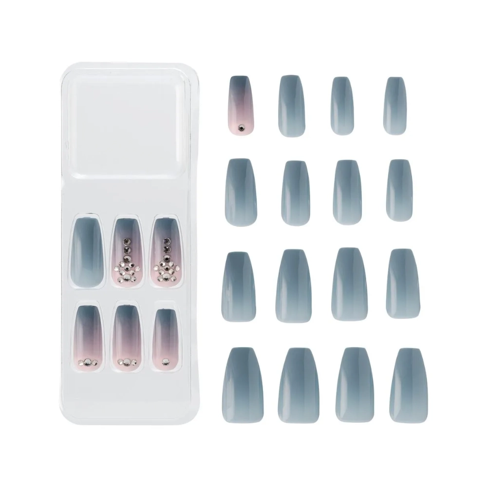 Unhas Posticas Kiss New York Shiny Azul Topazio 1un