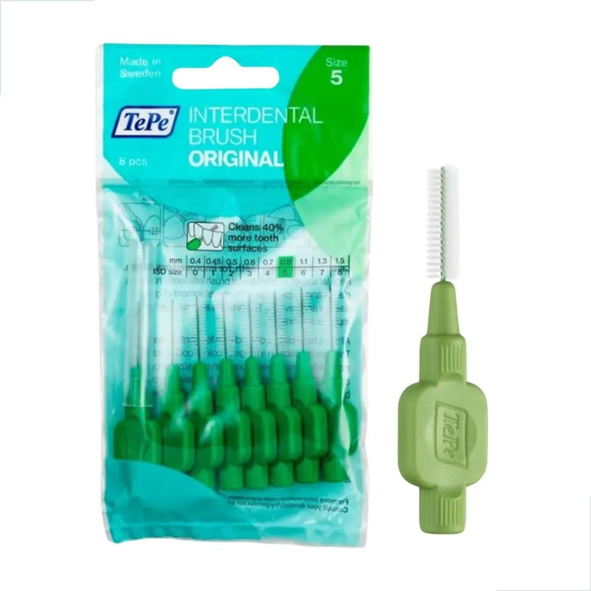 Escova Interdental 0.80mm Verde TePe Limpeza Eficiente Pontes Fixas Coroas Cuidados Orais Avançados