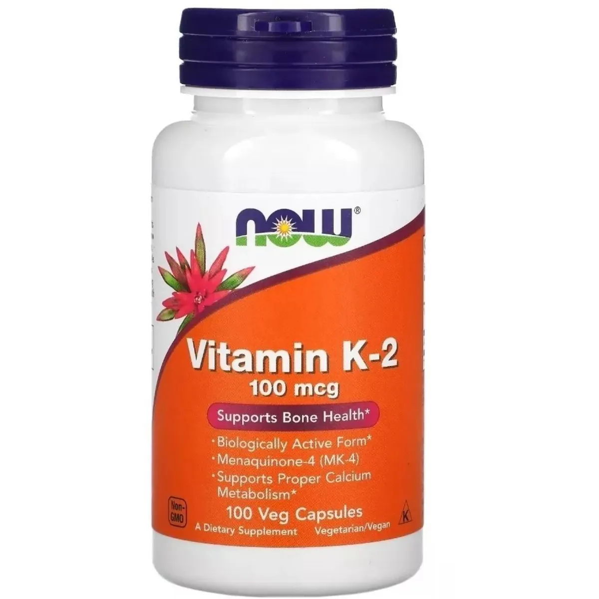 Vitamina K2 100 mcg - 100 cápsulas (vegetais) Now Foods