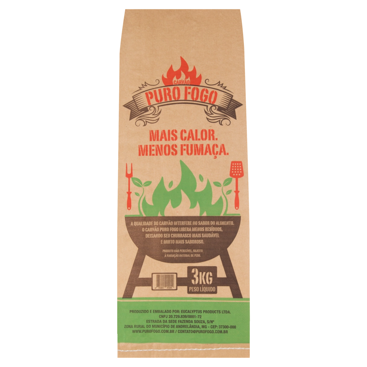 Carvão Puro Fogo Pacote 3kg