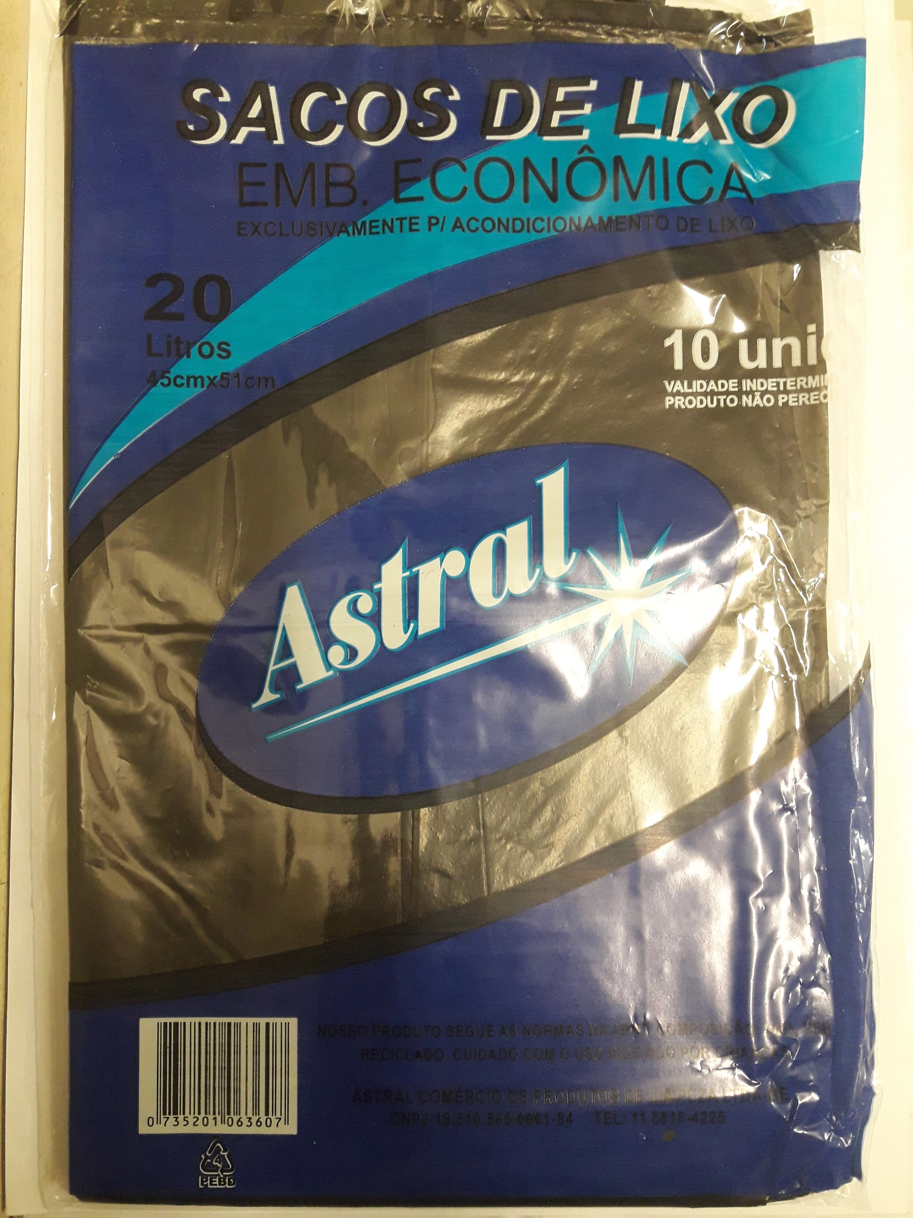 Saco Lixo Astral 20l Preto 10un