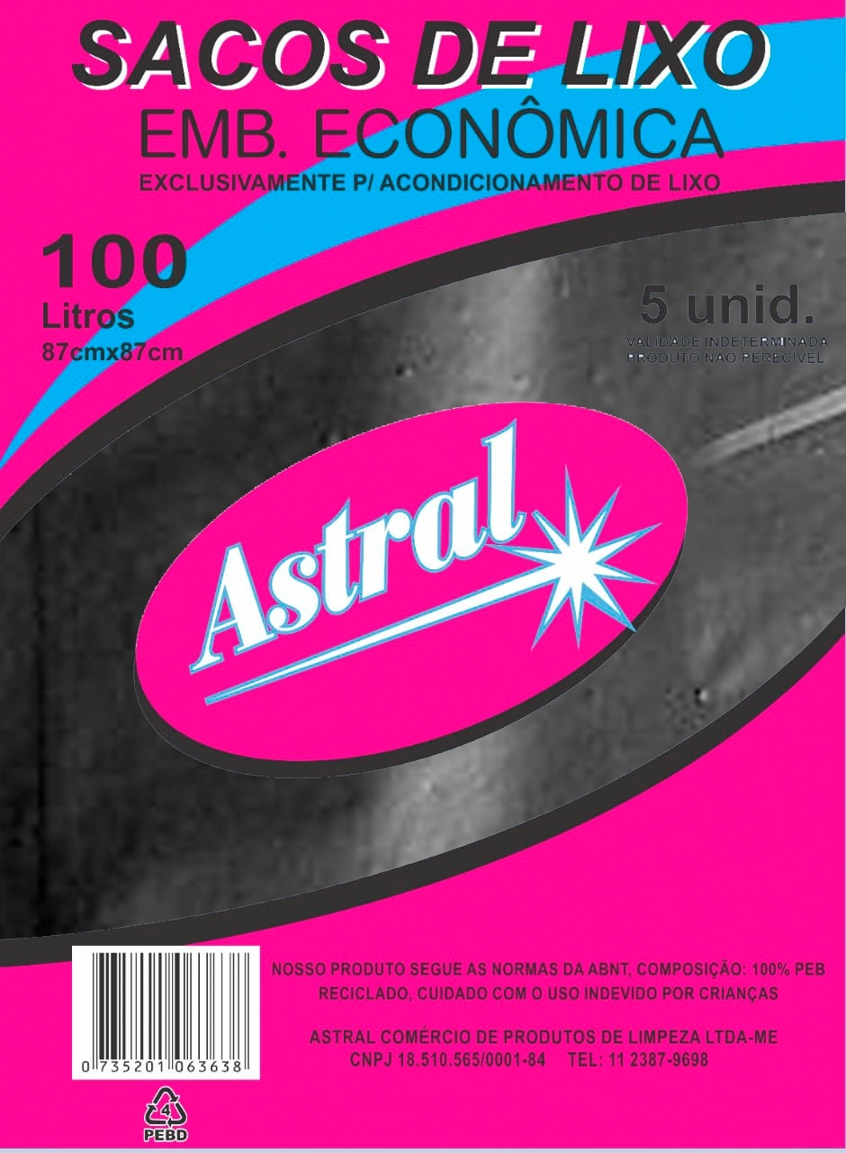 Saco Lixo Astral 100l Preto 5un
