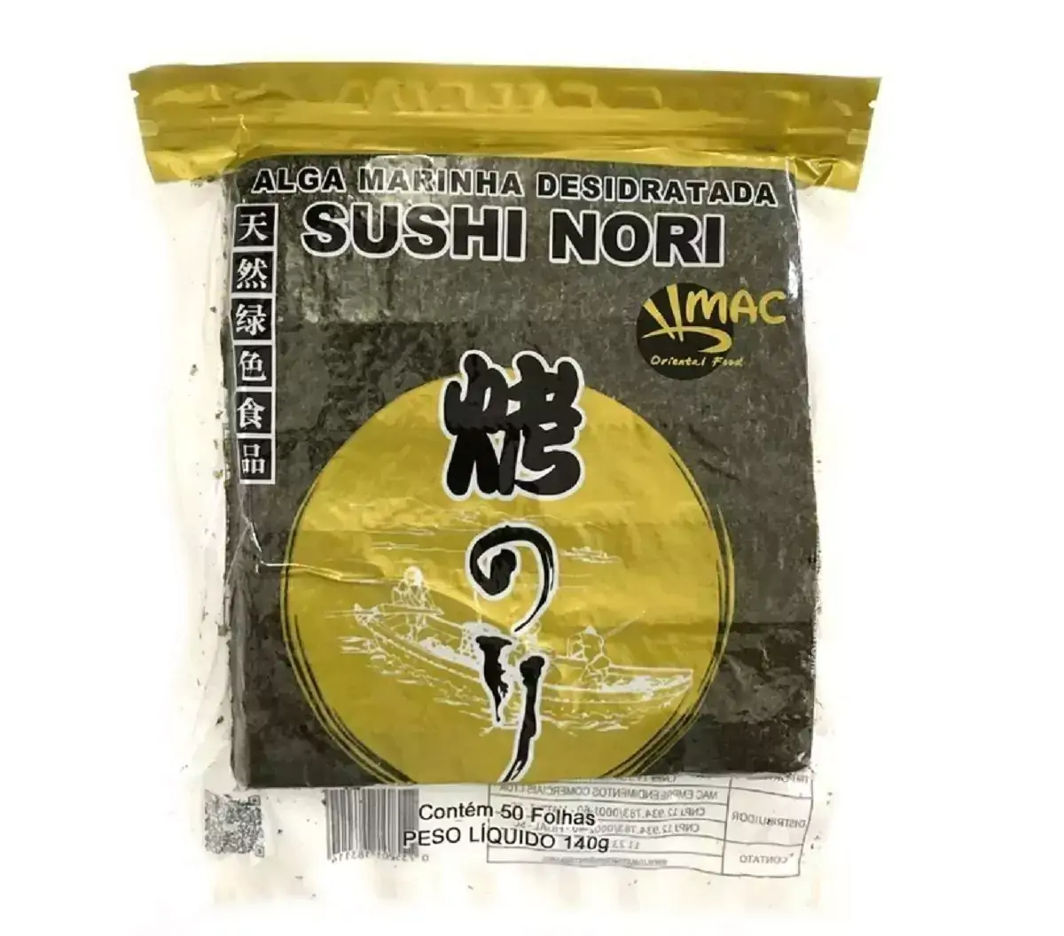 Alga Marinha Nori para Sushi e Temakis C/50 Folhas Yaki Sushi Nori Gold Brand MAC - 140 gramas