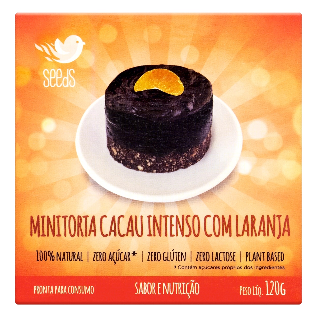 Mini Torta Cacau Intenso Com Laranja Sem Glúten Zero Lactose Zero Açúcar Seeds Caixa 120g