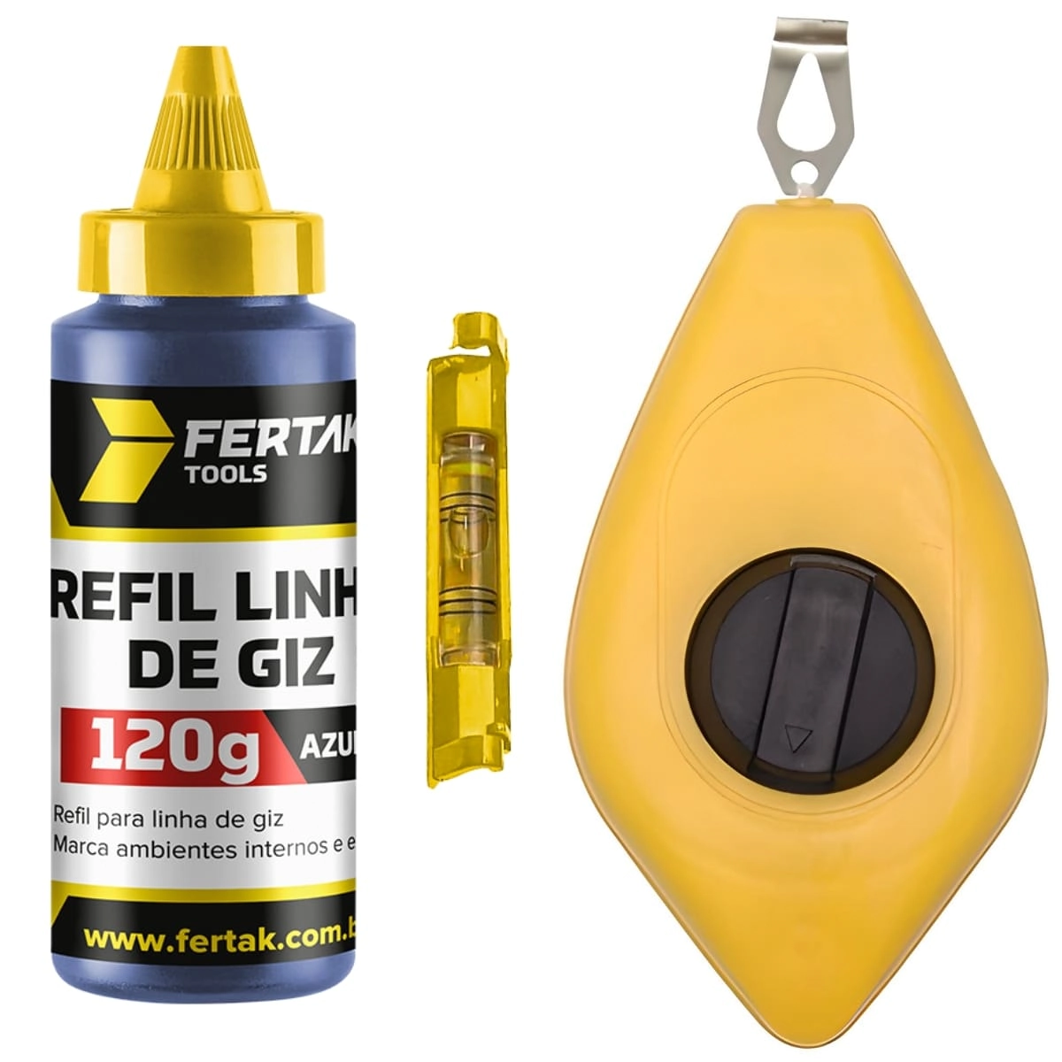 Kit Jogo Marcação Linha Giz 15m Azul Pedreiro Gesseiro Com Nível | Fertak