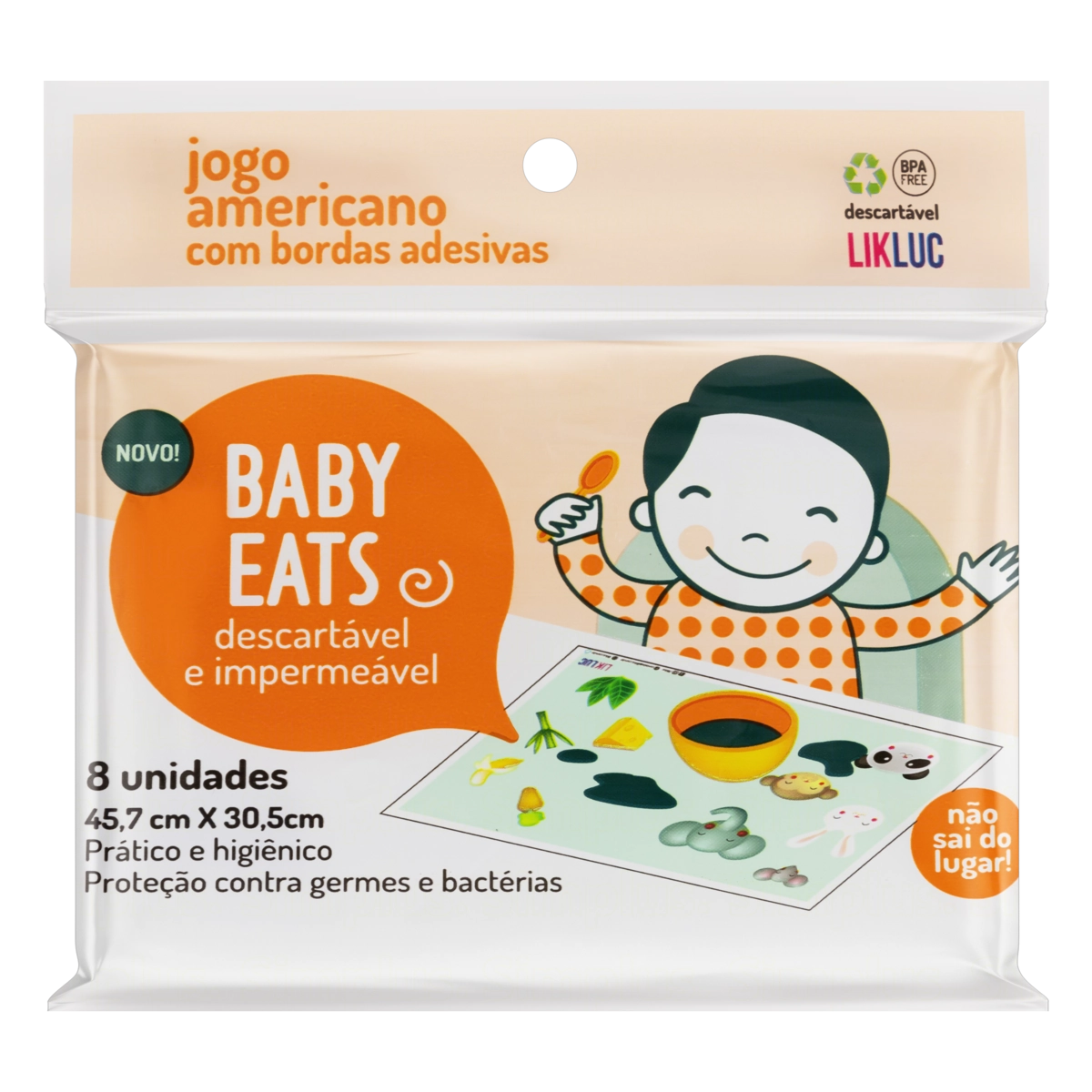 Jogo Americano Com Borda Adesiva Likluc Baby Eats Pacote 8 Unidades