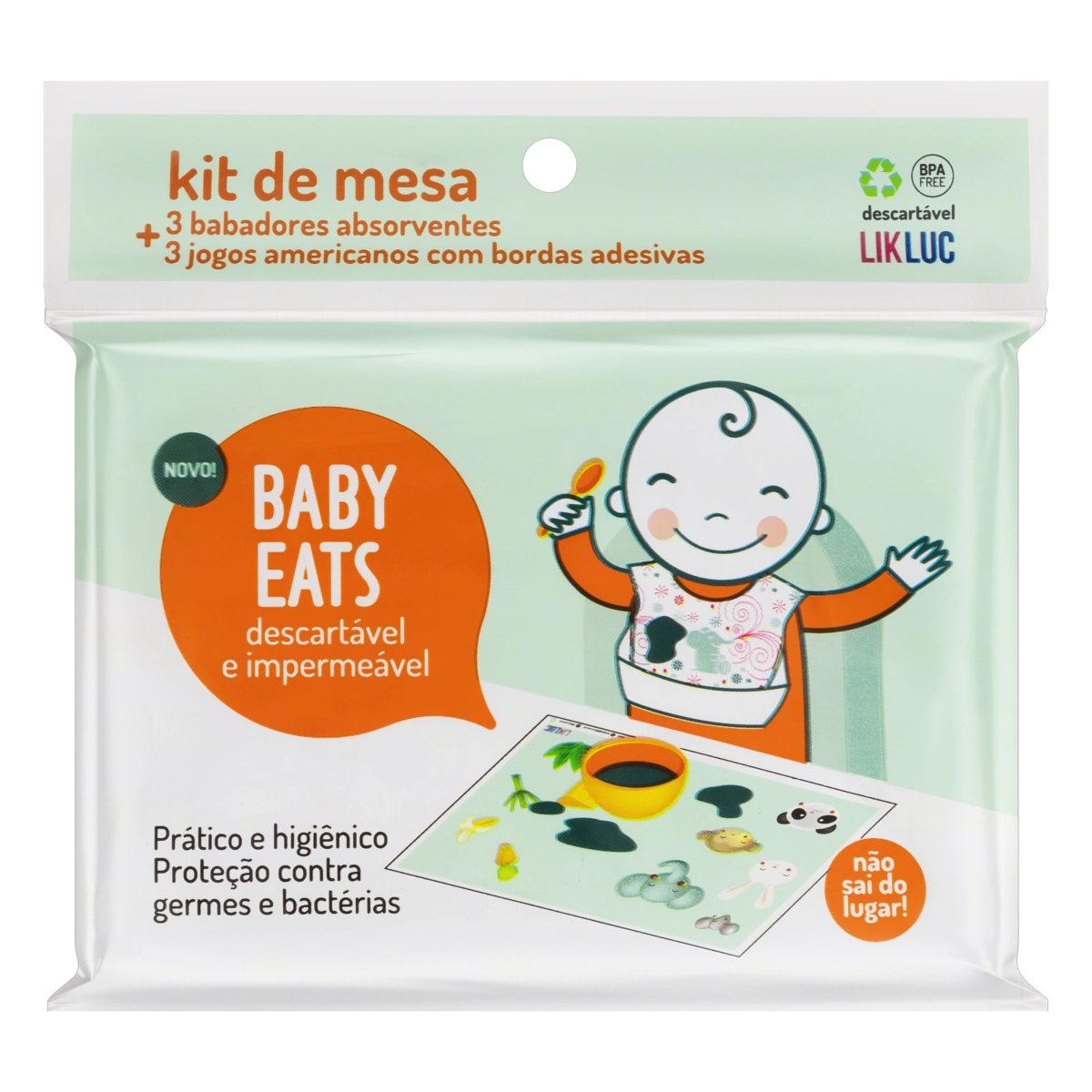 Kit 3 Jogos Americanos Com Borda Adesiva 3 Babadores Absorventes Likluc Baby Eats