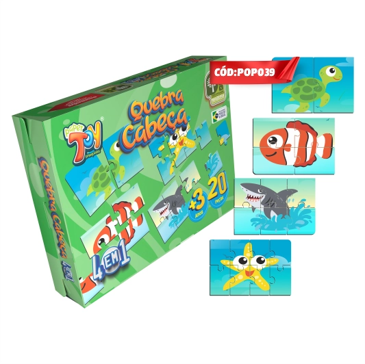 Jogo Quebra Cabeca Progressivo 4 Em 1 Animais Marinhos Pop039 Multiarte