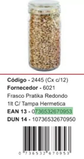Frasco Redondo Pratika 1l C/tampa Hermetica