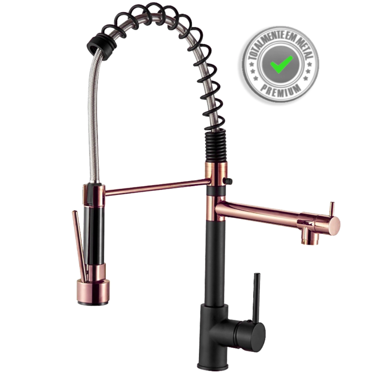 Torneira de Cozinha Gourmet Misturador Monocomando 55cm Premium (Spring - Black Rose Gold)