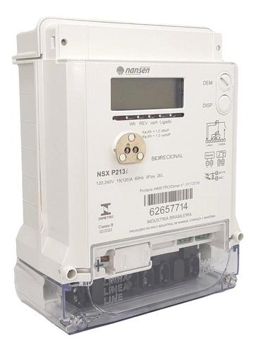 Medidor energia bifásico multitarifa c/ memoria de massa NSX213i 120A - Nansen