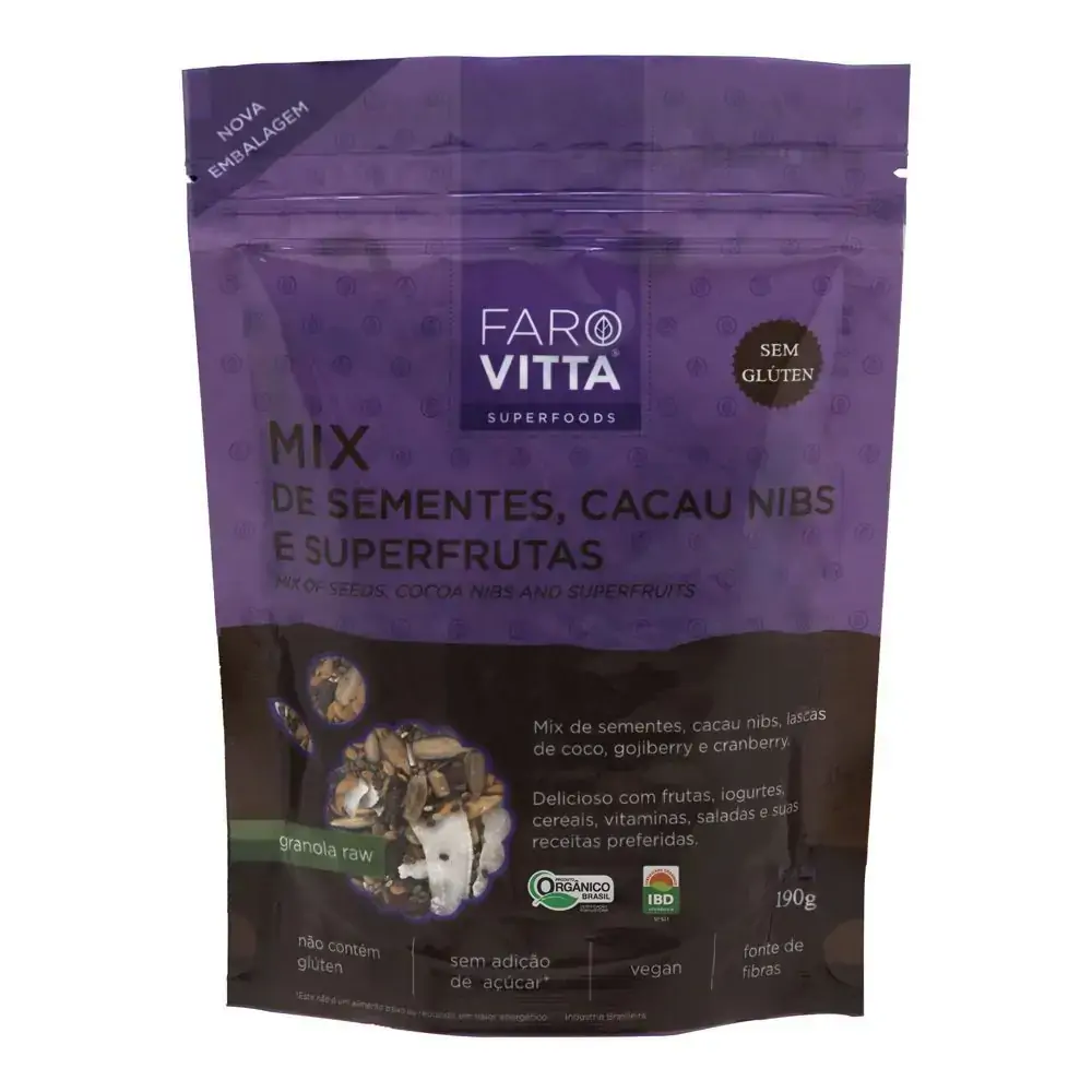 Mix De Sementes Cacau Nibs E Superfrutas 210g Farovitta