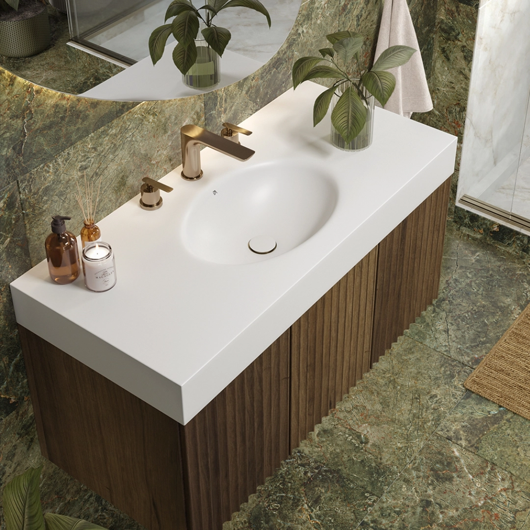 Bancada Banheiro Com Cuba Esculpida Oval Oasis 100 Cm
