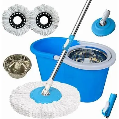 MOP GIRATÓRIO CESTO INOX ESFREGÃO 1.4M COM 2 REFILS 12 LTS. BALDE AZUL