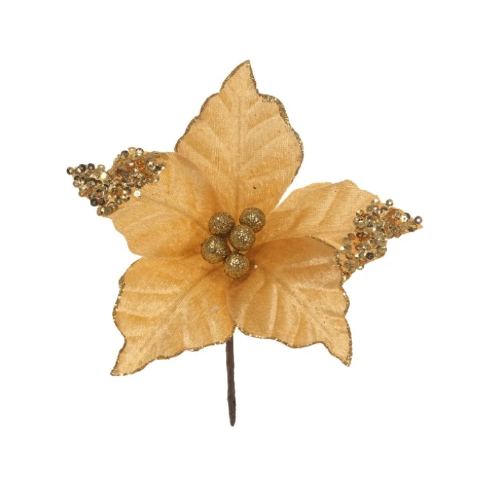 Flor Natalina 20cm Vermelha E Dourada 1un